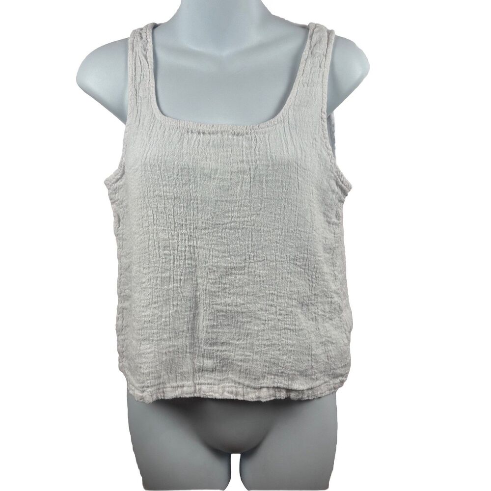 Sigrid Olsen White Crinkle Linen Tank Top Size M Medium Scoop Neck Summer - Picture 2 of 7